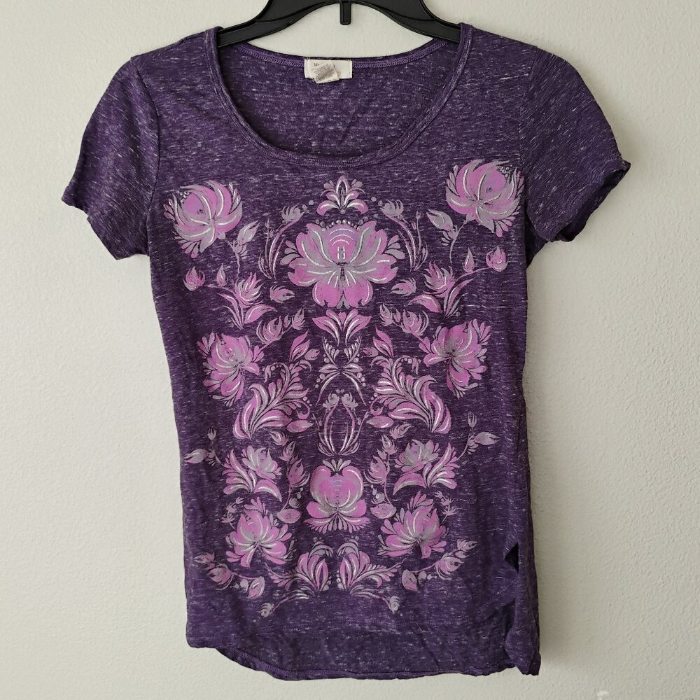 Madison & Berkeley Short Sleeve Purple Printed Floral Tee Size S